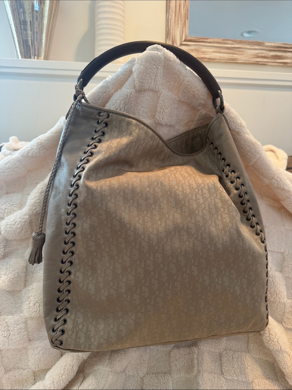 Dior Beige Monogram Hobo Shoulder Bag